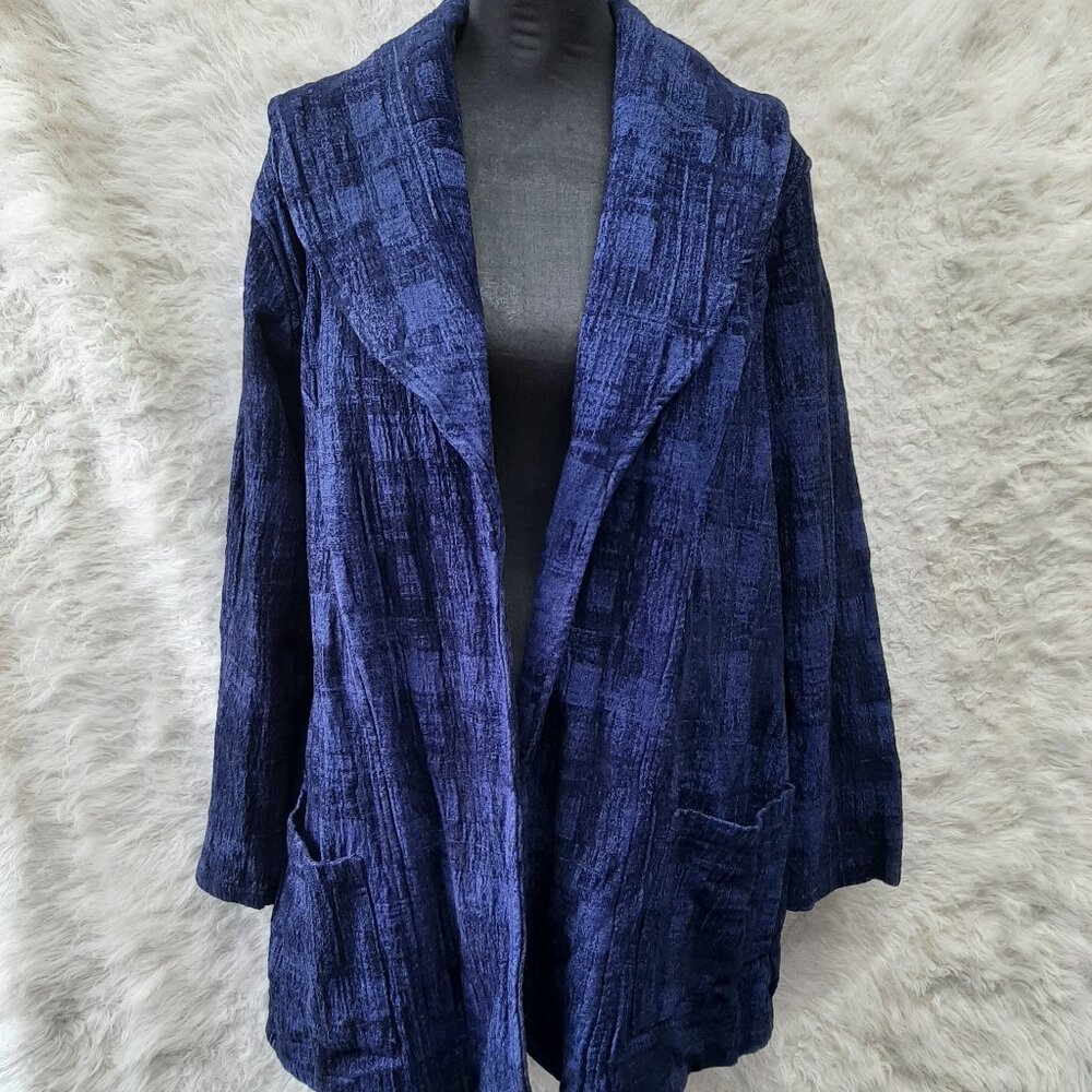 Vintage C.M.C Blue Duster Open Front Cardigan Sweater Oversized Size S